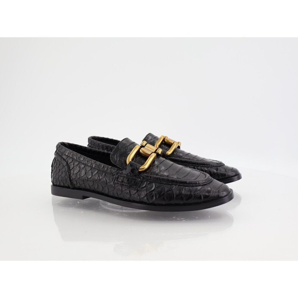 Jeffrey Campbell Black Snake Bronze Leverage Moc Toe Bit Loafer Size 5